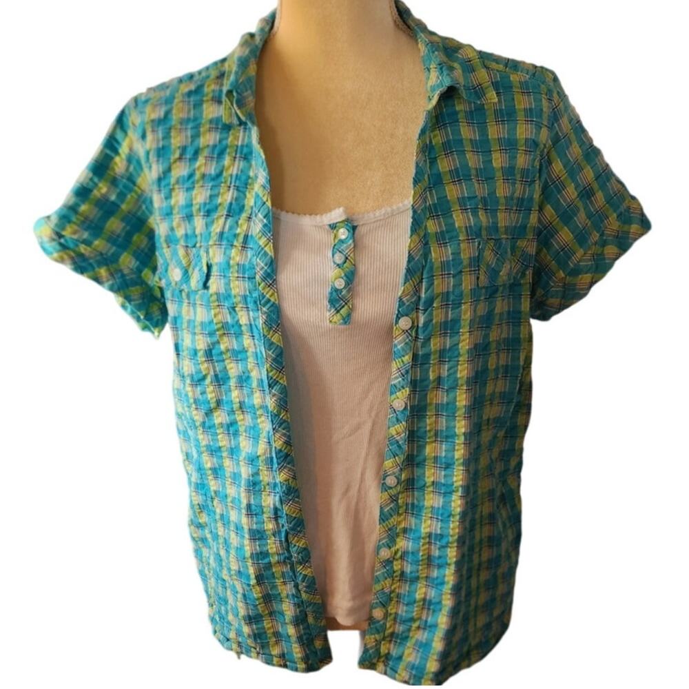 Sag Harbor Stretch 90s Plaid Button Down Short Sleeve Shirt Size XL